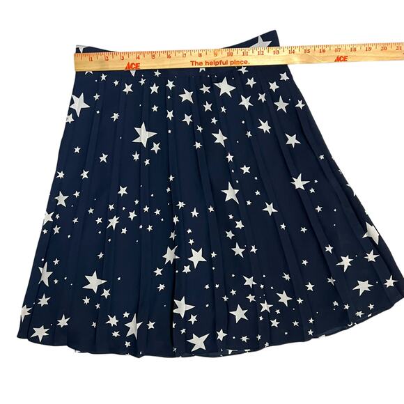 JCrew Pleated Navy Blue White Stars Midi Knee Length Skirt Size 0 Lined Zipper - Picture 7 of 10